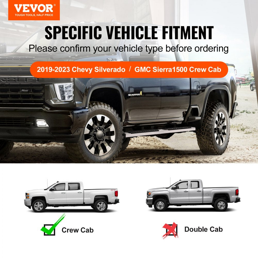 Running Boards, 6" Step Bars Compatible with 2019-2023 Chevy Silverado/GMC Sierra 1500/2020-2024 Silverado/Sierra 2500/3500HD Crew Cab, 201 Stainless Steel Side Steps Nerf Bars, 500LBS, 2 Piece
