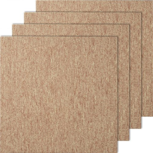 Stack of 16 dark brown 20x20 inch carpet tiles with attached padding.