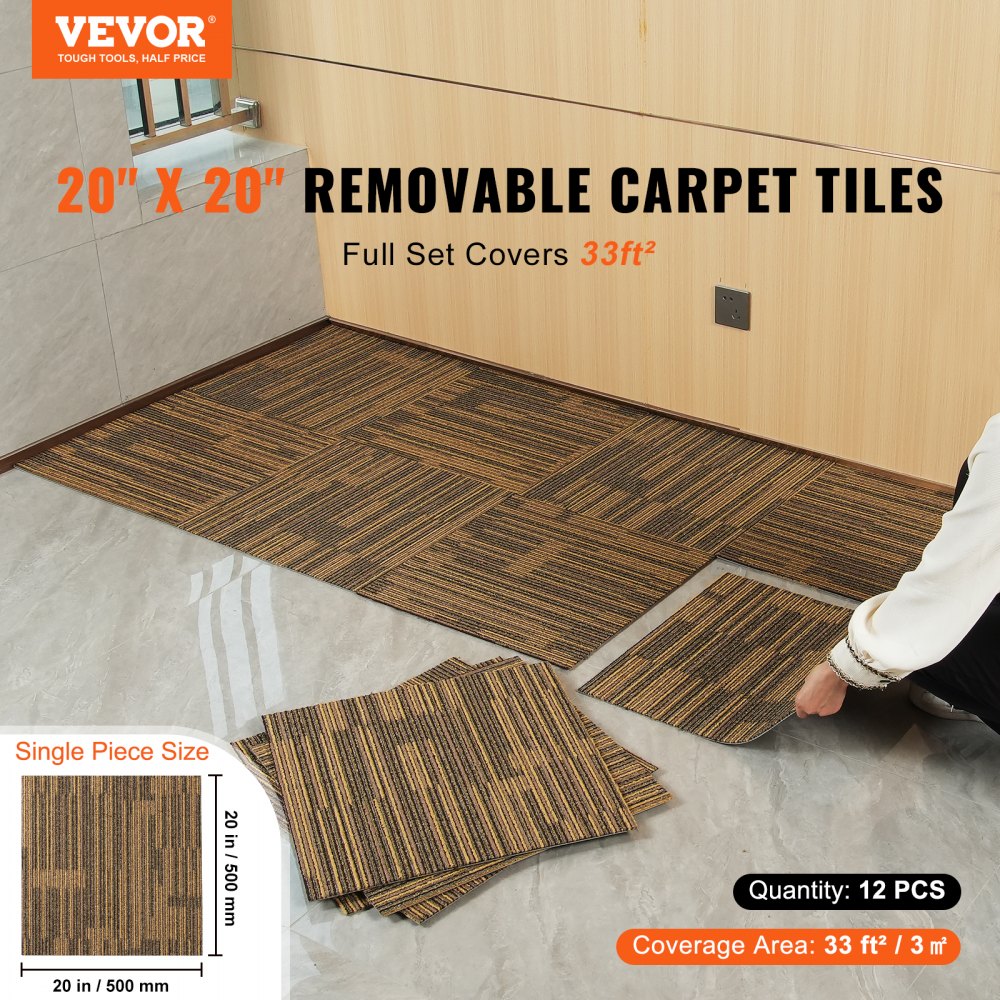 12-pack of 20x20 inch Bostome Vienna 01 mixed brown removable carpet tiles covering 33 sq ft.