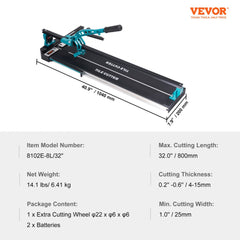 32-inch manual porcelain ceramic tile cutter with tungsten carbide wheel and measuring guides.