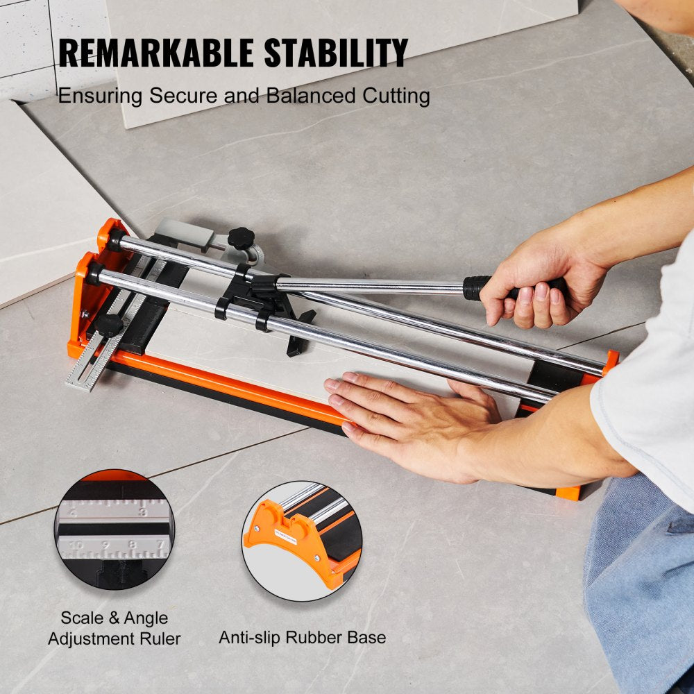 Bostome 17" manual tile cutter with tungsten carbide wheel and ergonomic handle for precise cuts.