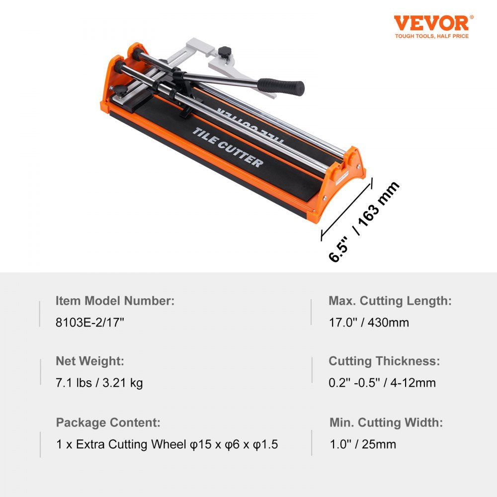 Bostome 17" manual tile cutter with tungsten carbide wheel and ergonomic handle for precise cuts.