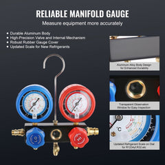 1/4 HP 4.5 CFM AC Vacuum Pump and Gauge Set, Single Stage Rotary Vane HVAC Air Vacuum Pump A/C Refrigerant Kit Manifold Gauge Set, with Three-Color Hose Carry Bag, Applicable to R134a, R410a