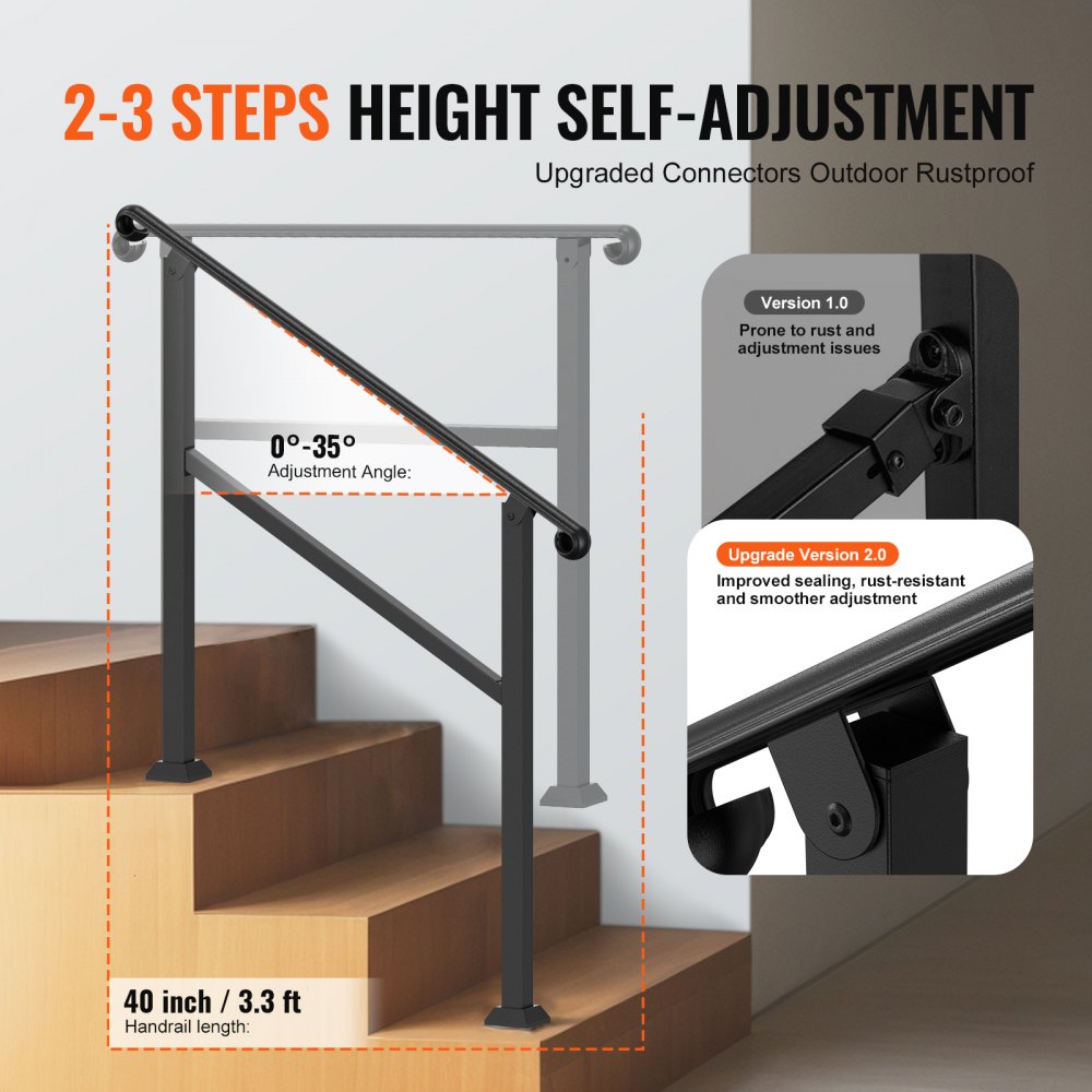 2-3 Step Handrails for Outdoor Steps for Seniors Porch Deck Post