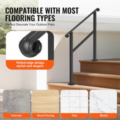 2-3 Step Handrails for Outdoor Steps for Seniors Porch Deck Post