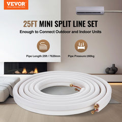 25FT Mini Split Line Set, 1/4" & 3/8" O.D Copper Pipes Tubing and Triple-Layer Insulation, for Air Conditioning or Heating Pump Equipment & HVAC with Rich Accessories (27ft Connection Cable)