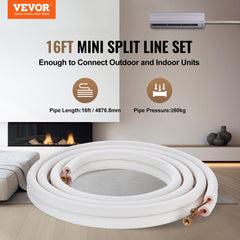 16FT Mini Split Line Set, 1/4" & 3/8" O.D Copper Pipes Tubing and Triple-Layer Insulation, for Air Conditioning or Heating Pump Equipment & HVAC with Rich Accessories (18ft Connection Cable)