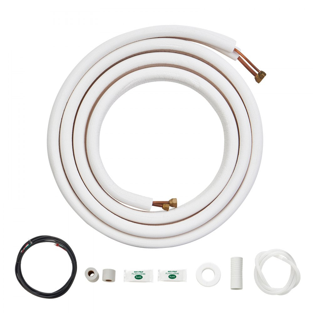 16FT Mini Split Line Set, 1/4" & 3/8" O.D Copper Pipes Tubing and Triple-Layer Insulation, for Air Conditioning or Heating Pump Equipment & HVAC with Rich Accessories (18ft Connection Cable)
