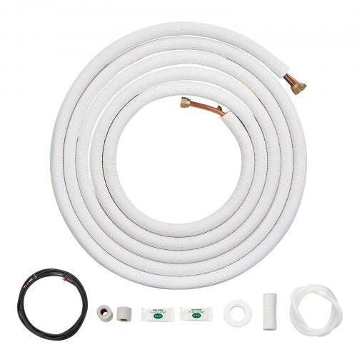25FT Mini Split Line Set, 1/4" & 1/2" O.D Copper Pipes Tubing and Triple-Layer Insulation, for Air Conditioning or Heating Pump Equipment & HVAC with Rich Accessories (27ft Connection Cable)