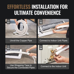 25FT Mini Split Line Set, 1/4" & 3/8" O.D Copper Pipes Tubing and Triple-Layer Insulation, for Mini Split Air Conditioning Refrigerant or Heating Pump Equipment & HVAC with Wrapping Strips.