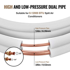 50FT Mini Split Line Set, 1/4" & 3/8" O.D Copper Pipes Tubing and Triple-Layer Insulation, for Mini Split Air Conditioning Refrigerant or Heating Pump Equipment & HVAC with Wrapping Strips.