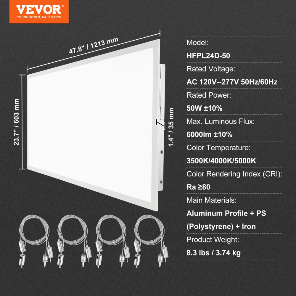 1 Pack 2x4 FT LED Flat Panel Light, 6000LM 50W, Surface Mount LED Drop Ceiling Light Fixture with Adjustable Color Temperature 3500K/4000K/5000K, Ultra Thin for Home Off Tested to UL Standards