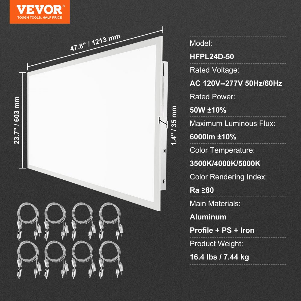 2 Pack 2x4FT LED Flat Panel Light, 6000LM 50W, Surface Mount LED Drop Ceiling Light Fixture with Adjustable Color Temperature 3500K/4000K/5000K, for Home Office Classroom, Tested to UL Standards