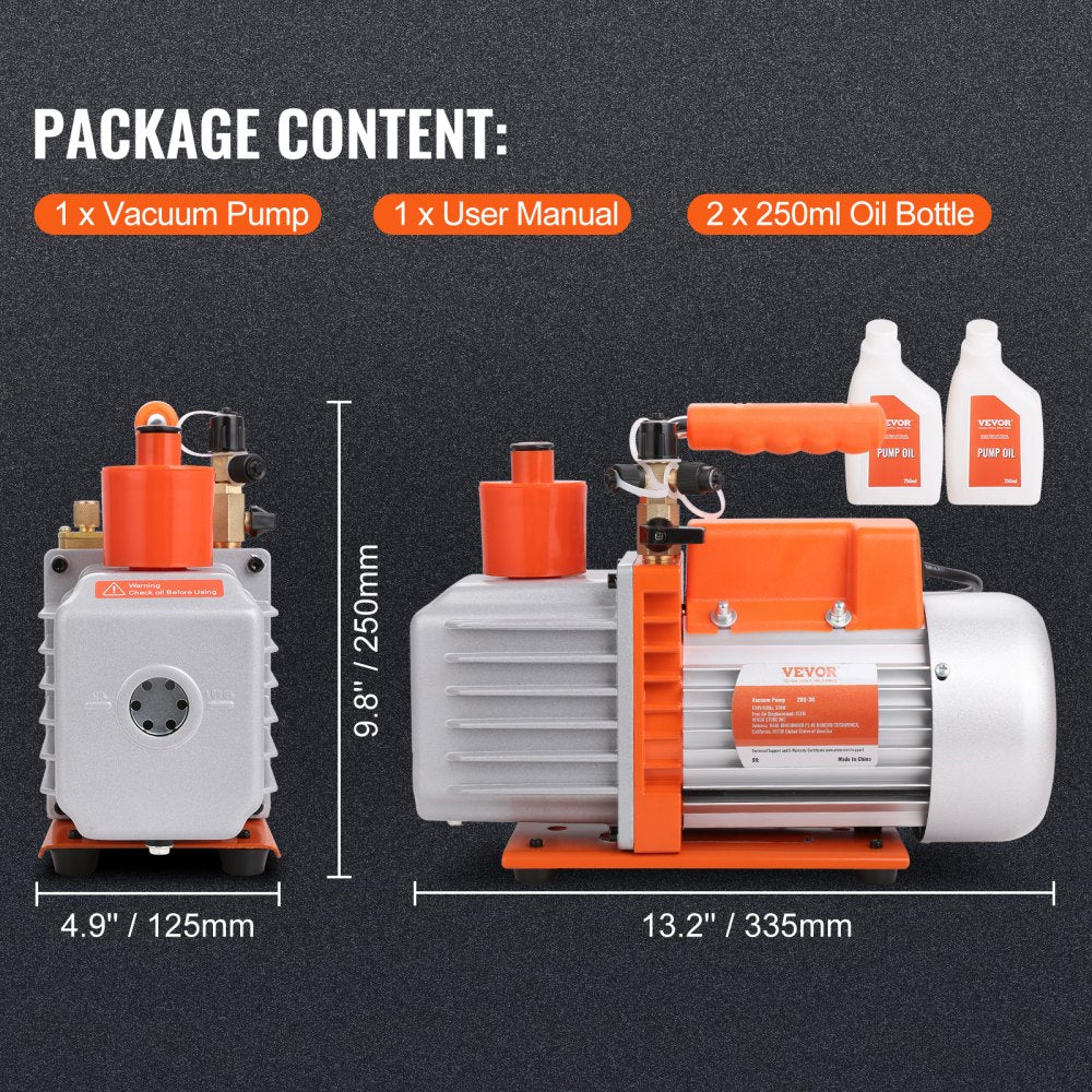 1/2 HP 2 Stage Rotary Vane Vacuum Pump, 7 CFM, 120V Air Conditioning Vacuum Pump, 1/4" SAE Male 3/8" SAE Male 1/2" ACME Male Inlet, for HVAC Repair, Refrigeration Maintenance, Resin Degassing