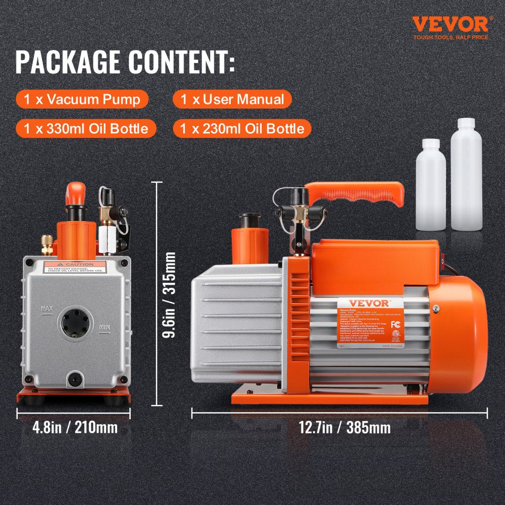 5 CFM Vacuum Pump Air Conditioning Vacuum Pump 2 Stage Rotary Vane HVAC