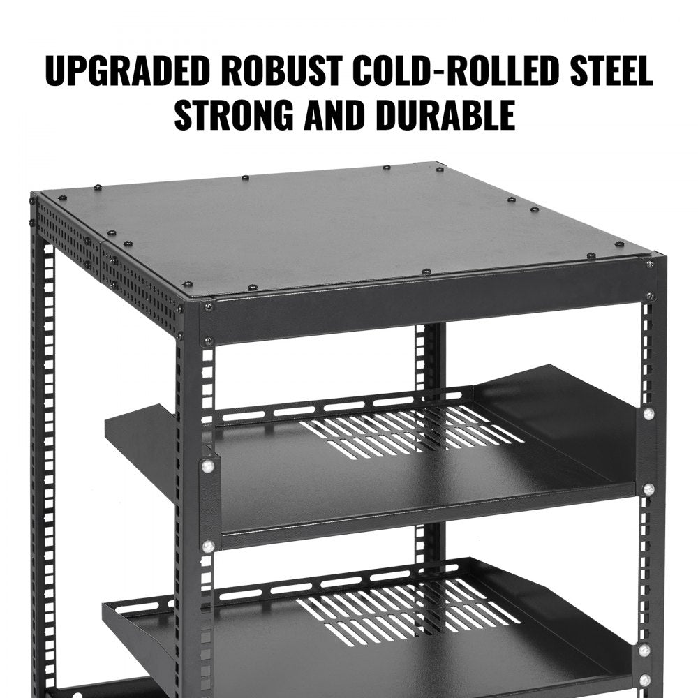 12U Open Frame Server Rack, 15``-40`` Adjustable Depth, Free Standing or Wall Mount Network Server Rack, 4 Post AV Rack with Casters, Holds All Your Networking IT Equipment AV Gear Router Modem