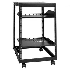 15U Open Frame Server Rack, 23``-40`` Adjustable Depth, Free Standing or Wall Mount Network Server Rack, 4 Post AV Rack with Casters, Holds All Your Networking IT Equipment AV Gear Router Modem
