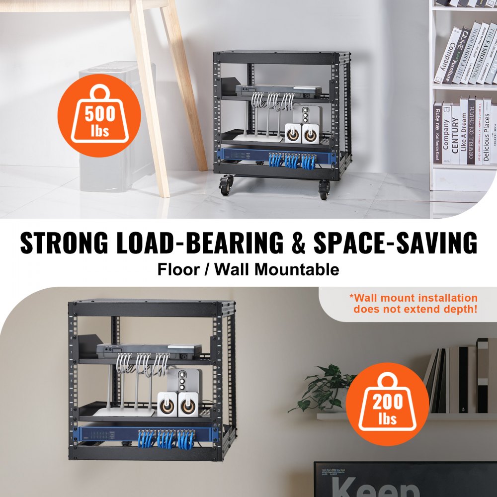 9U 4 Post Open Frame Server Rack Network Enclosure 23``-40`` Adjustable