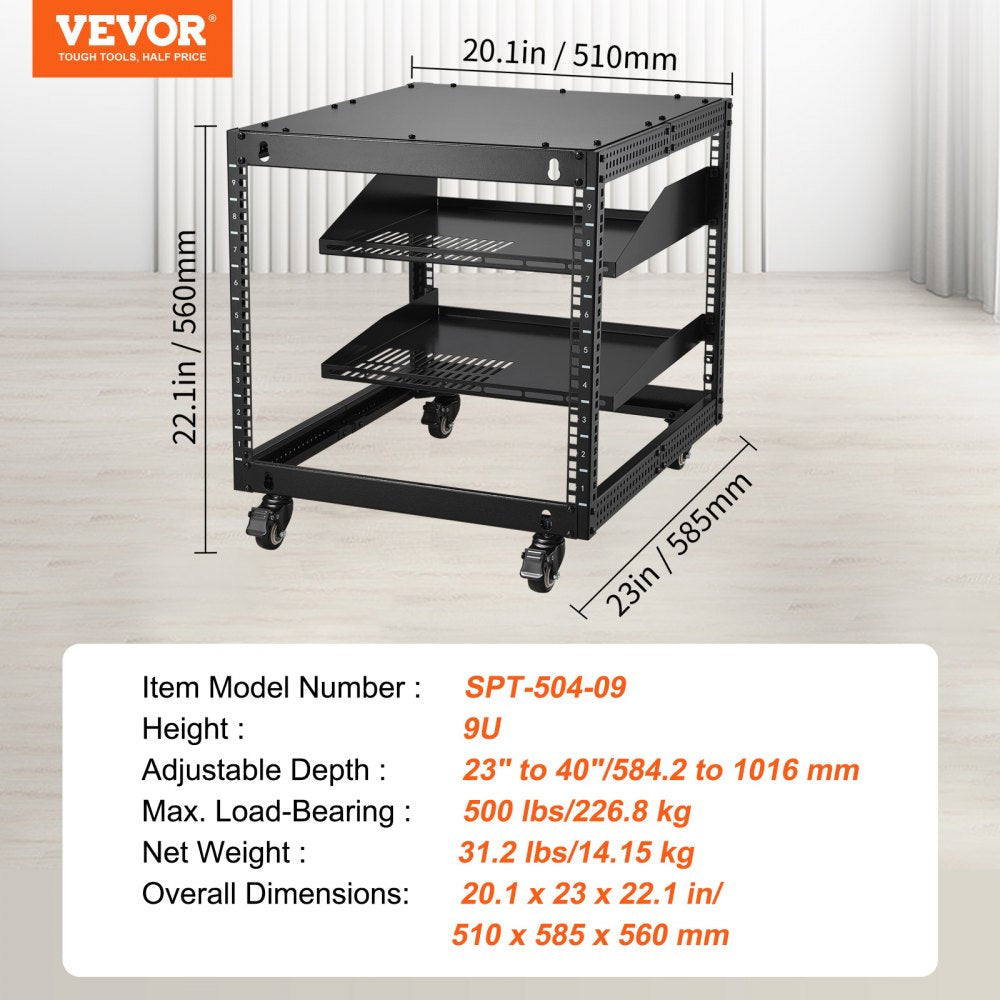 9U 4 Post Open Frame Server Rack Network Enclosure 23``-40`` Adjustable