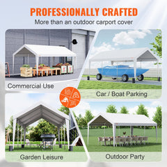 Carport, 10x20 ft Heavy Duty Car Canopy Garage Boat Shelter Party Tent with 8 Reinforced Poles and 4 Weight Bags, UV Resistant Waterproof All-Season Tarp for SUV, F150, Car, Truck, Boat