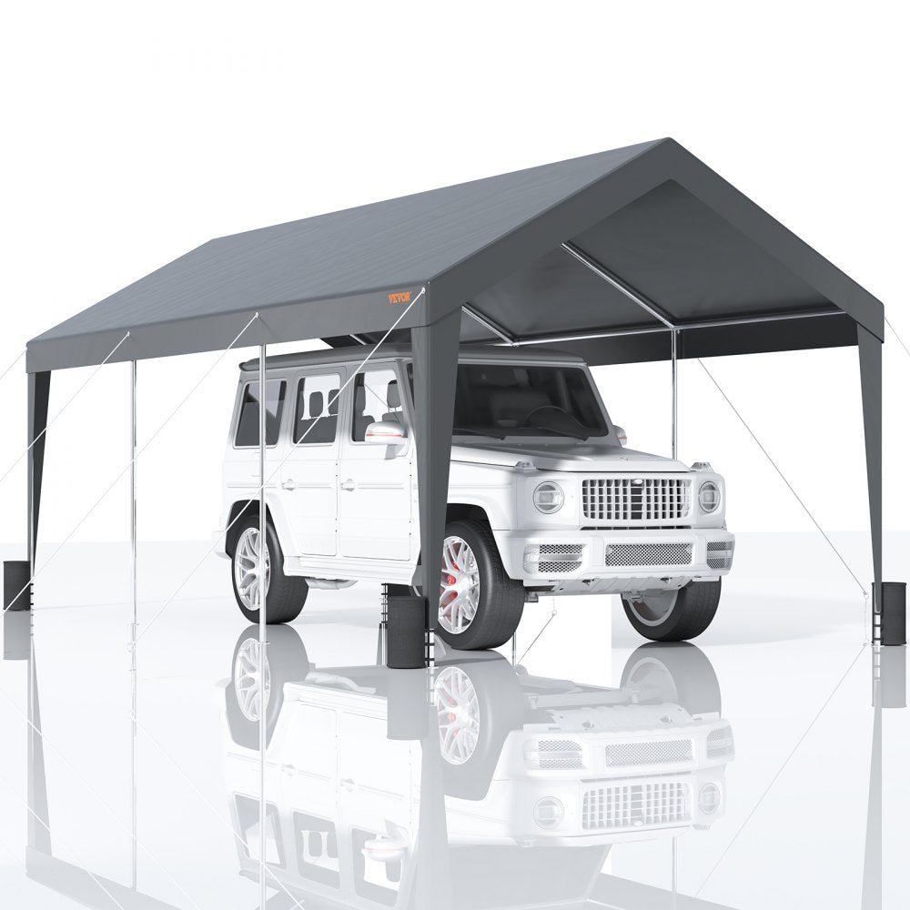 Carport, Heavy Duty 10 x 20ft Car Canopy, Outdoor Garage Shelter with 8 Reinforced Poles and 4 Weighted Bags, UV Resistant Waterproof Instant Car Garage Tent for Party Garden Boat, Darkgray