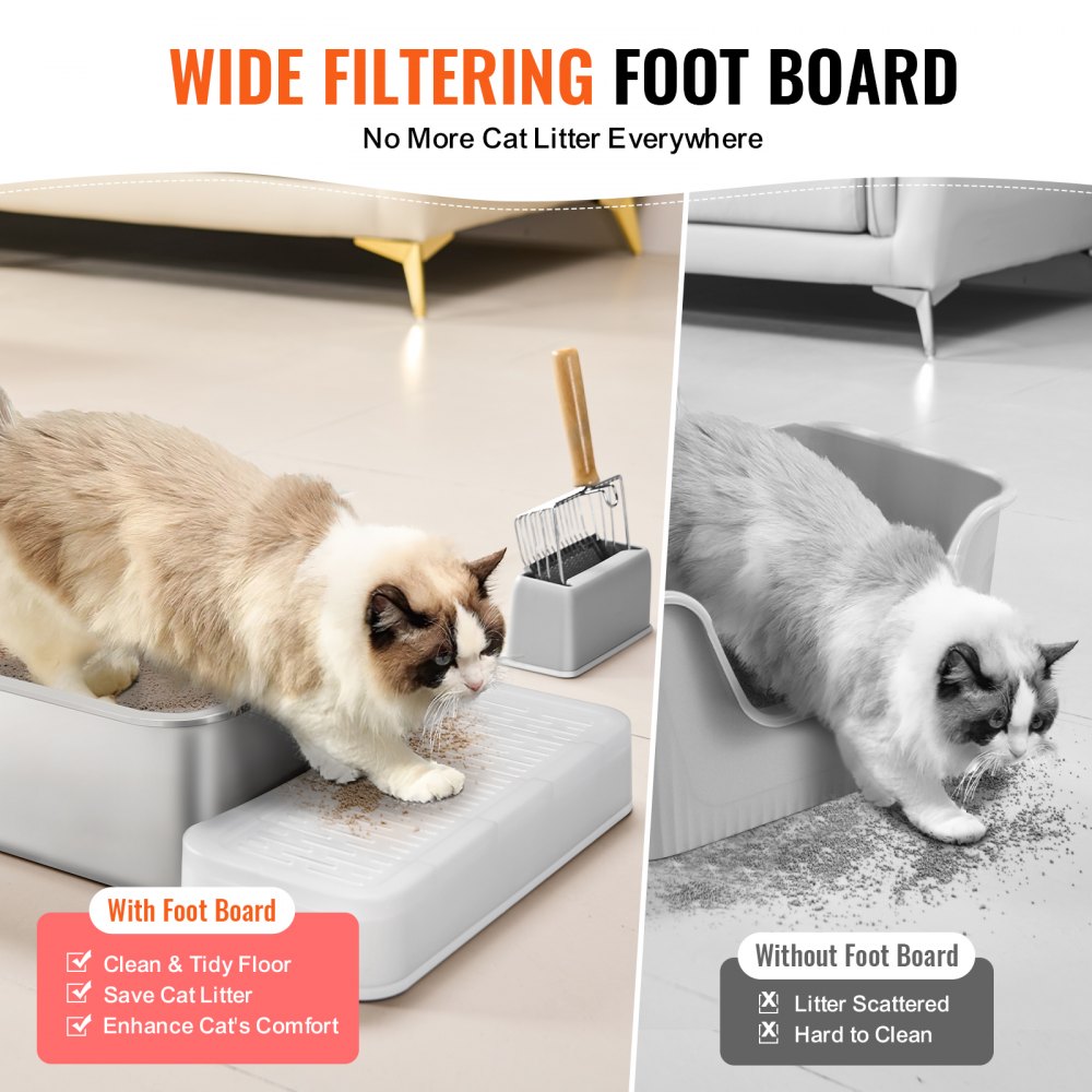 6 in Deep Cat Litter Box Odor-Free Litter Box with Filtering Foot Board