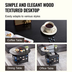 Lift Top Coffee Table 35.3" Round Coffee Table with Storage Drawers, Hidden Compartments and Open Shelf for Living Room, Home, Office, Black