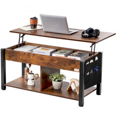 Lift Up Coffee Table, 41.7 in Rectangle Coffee Table with Storage Drawers, Hidden Compartments and Open Shelf for Living Room, Home, Office, Brown