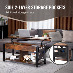 Lift Up Coffee Table, 41.7 in Rectangle Coffee Table with Storage Drawers, Hidden Compartments and Open Shelf for Living Room, Home, Office, Brown