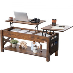 Lift Up Coffee Table, 47.5 in Rectangle Coffee Table with Storage Drawers, Hidden Compartments and Open Shelf for Living Room, Home, Office, Brown