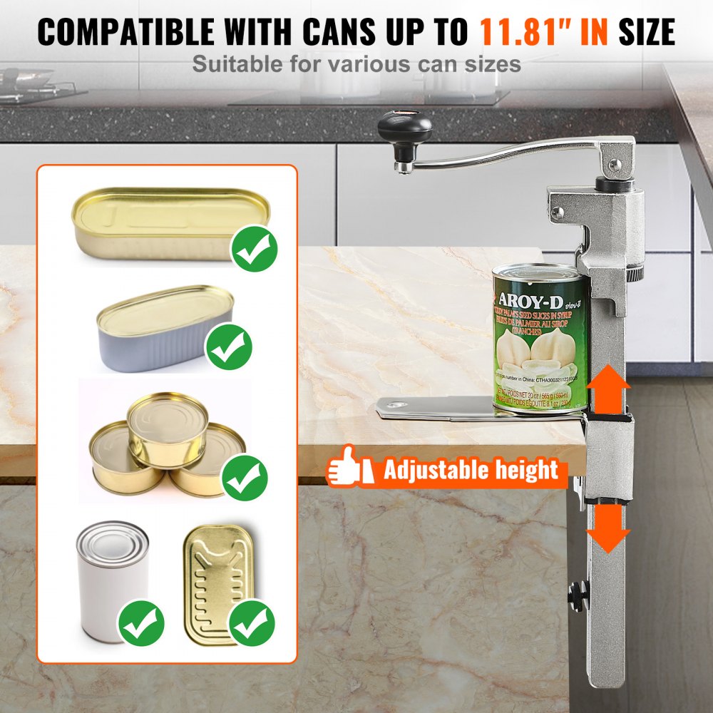 Manual Can Opener, Commercial Table Opener for Large Cans, Heavy Duty Can Opener with Base, Adjustable Height Industrial Jar Opener For Cans Up to 11.8" Tall, for Restaurant Hotel Home Bar