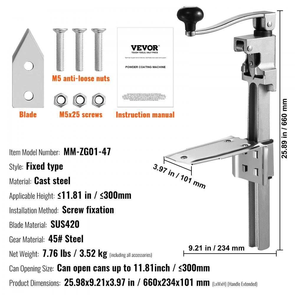 Manual Can Opener, Commercial Table Opener for Large Cans, Heavy Duty Can Opener with Base, Adjustable Height Industrial Jar Opener For Cans Up to 11.8" Tall, for Restaurant Hotel Home Bar