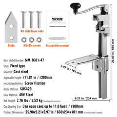 Manual Can Opener, Commercial Table Opener for Large Cans, Heavy Duty Can Opener with Base, Adjustable Height Industrial Jar Opener For Cans Up to 11.8" Tall, for Restaurant Hotel Home Bar