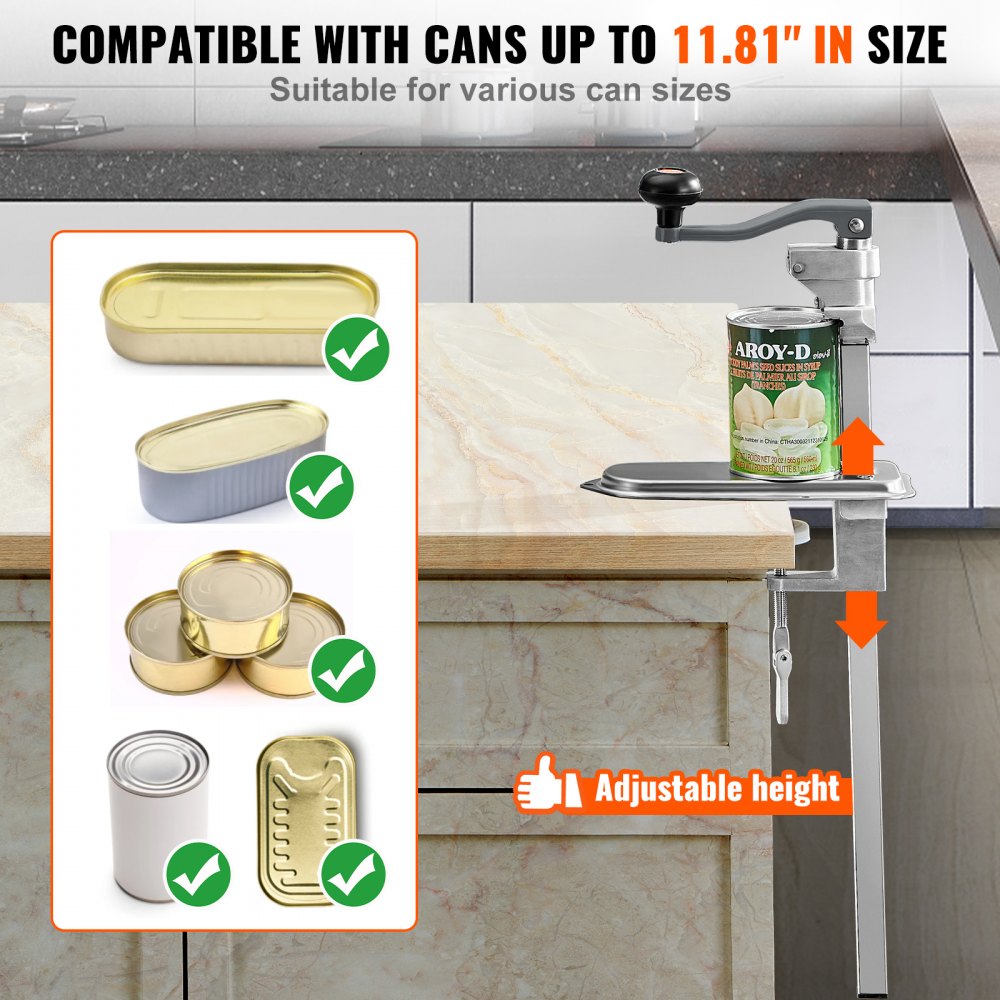 Manual Can Opener, Commercial Table Clamp Opener for Large Cans, Heavy Duty Can Opener with Base, Adjustable Height Industrial Jar Opener For Cans Up to 11.8" Tall, for Restaurant Hotel Home Bar