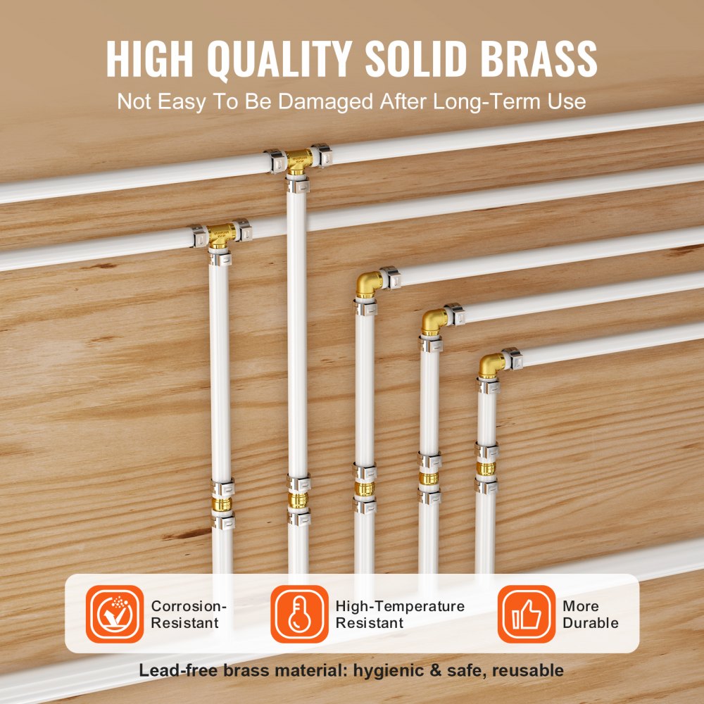 12-pack of 3/4-inch brass clamp-style NPT pipe fittings on wooden background.