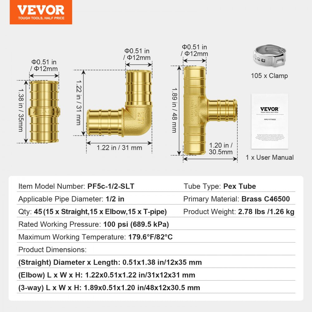 Pack of 12 brass clamp-style NPT pipe fittings, 3/4 inch size, for PEX tubing.