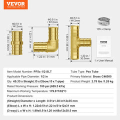 Pack of 12 brass clamp-style NPT pipe fittings, 3/4 inch size, for PEX tubing.