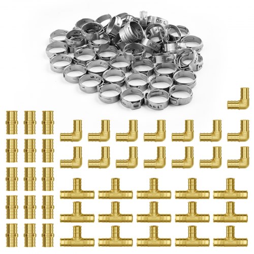 Pipe Fittings 3/4" 45PCS (Straight,Elbows,Tees) Brass Push-Fit for Air