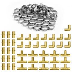 Pipe Fittings 3/4" 45PCS (Straight,Elbows,Tees) Brass Push-Fit for Air