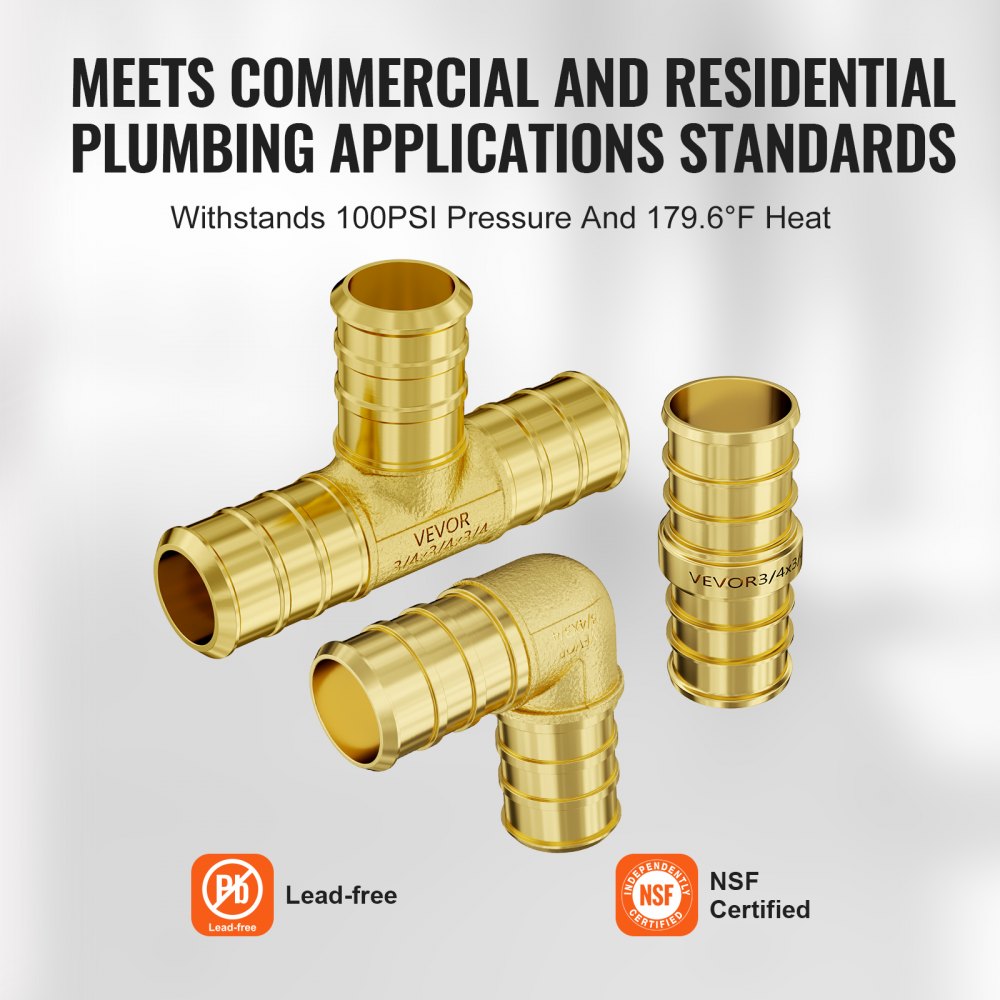 Pipe Fittings 3/4" 45PCS (Straight,Elbows,Tees) Brass Push-Fit for Air