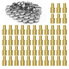 50 brass PEX pipe fittings with clamps, 1/2"-3/4" NPT, in a pack.