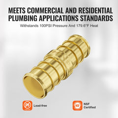 50 gold-colored 1/2-inch brass clamp-style straight-through pipe fittings.