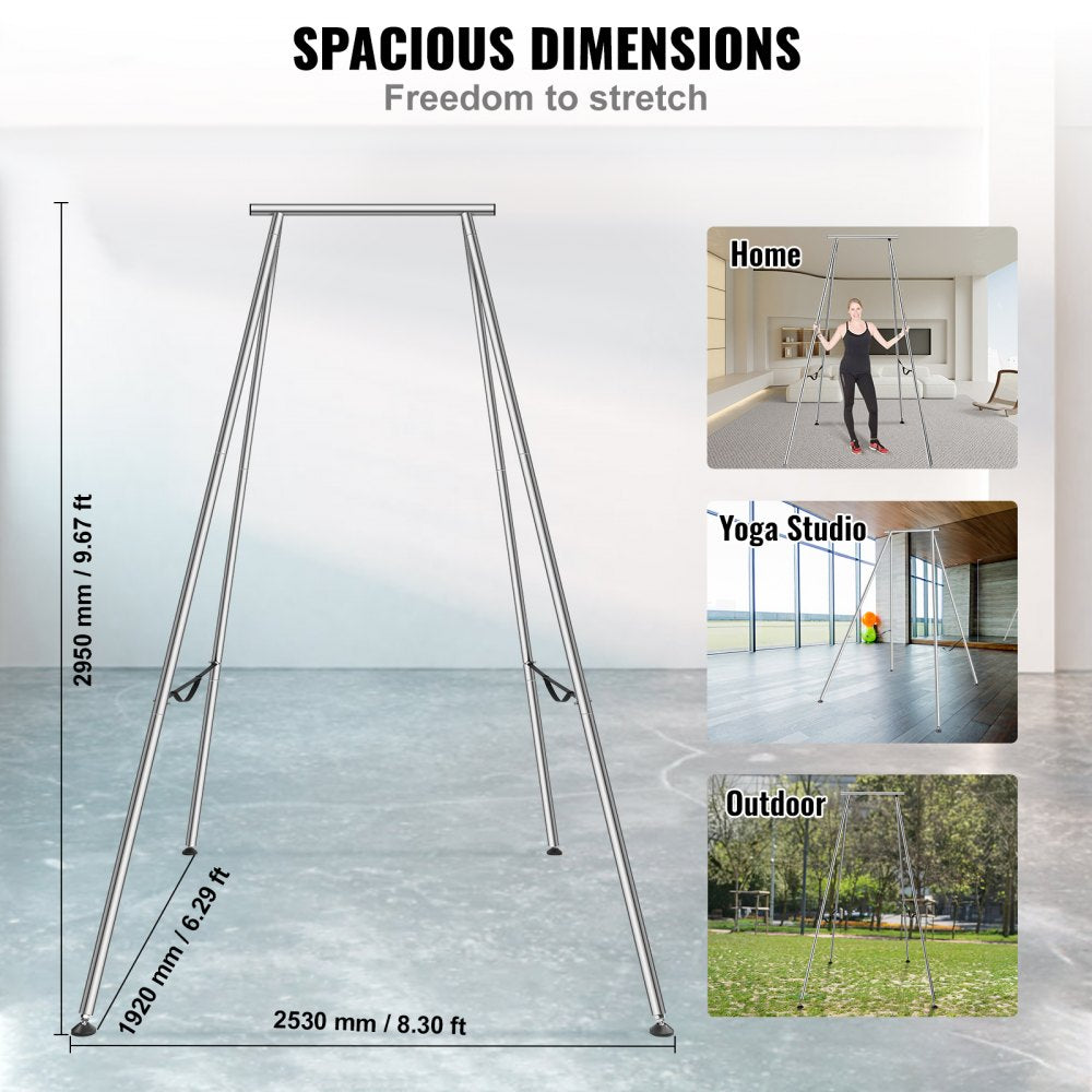 Bostome Aerial Yoga Frame with chrome-plated steel, 9.67ft height, and triangular structure.