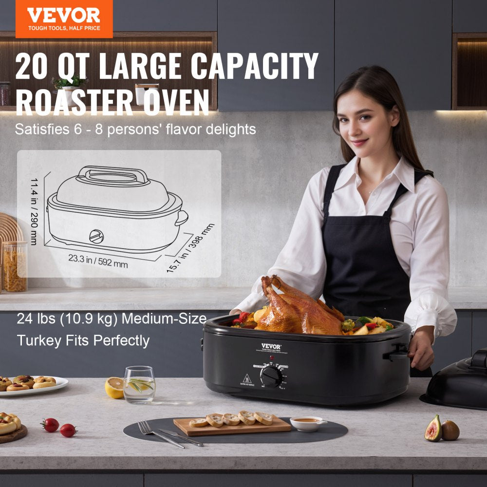 Electric Roaster Oven, 20 QT Turkey Roaster Oven with Self-Basting Lid, 1450W Roaster Oven with Defrost & Warm Function, Adjustable Temperature, Removable Pan & Rack, Fits Turkeys Up to 24LBS