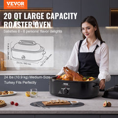 Electric Roaster Oven, 20 QT Turkey Roaster Oven with Self-Basting Lid, 1450W Roaster Oven with Defrost & Warm Function, Adjustable Temperature, Removable Pan & Rack, Fits Turkeys Up to 24LBS