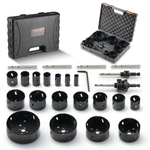 18-piece Bostome Bi-Metal M42 hole saw kit for cutting wood and metal with various sizes.
