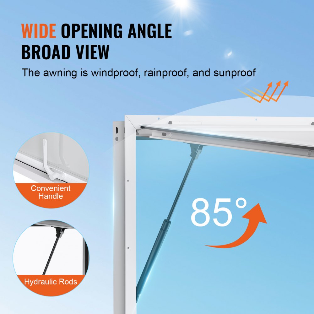 Concession Window 60"x36", Aluminum Alloy Food Truck Service Window with Triple Sliding Windows & Awning Door & Drag Hook, Up to 85 Degrees Serving Window for Food Trucks Concession Trailers