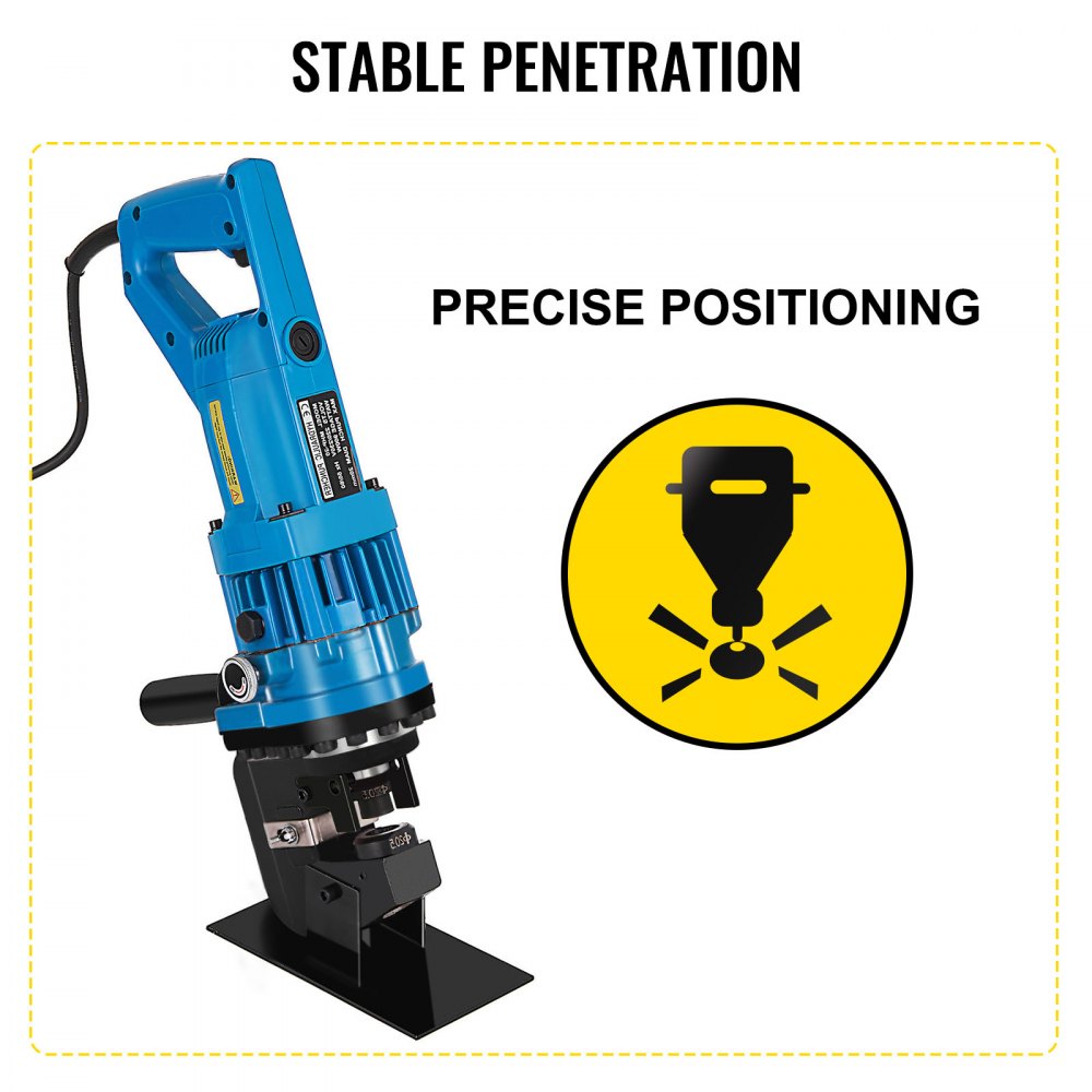 Electric hydraulic hole puncher with a 900W motor and five standard dies for precise punching.