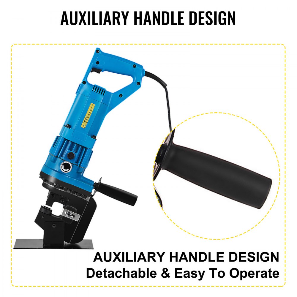 Electric hydraulic hole puncher with 900W motor and five dies for precise metal punching.