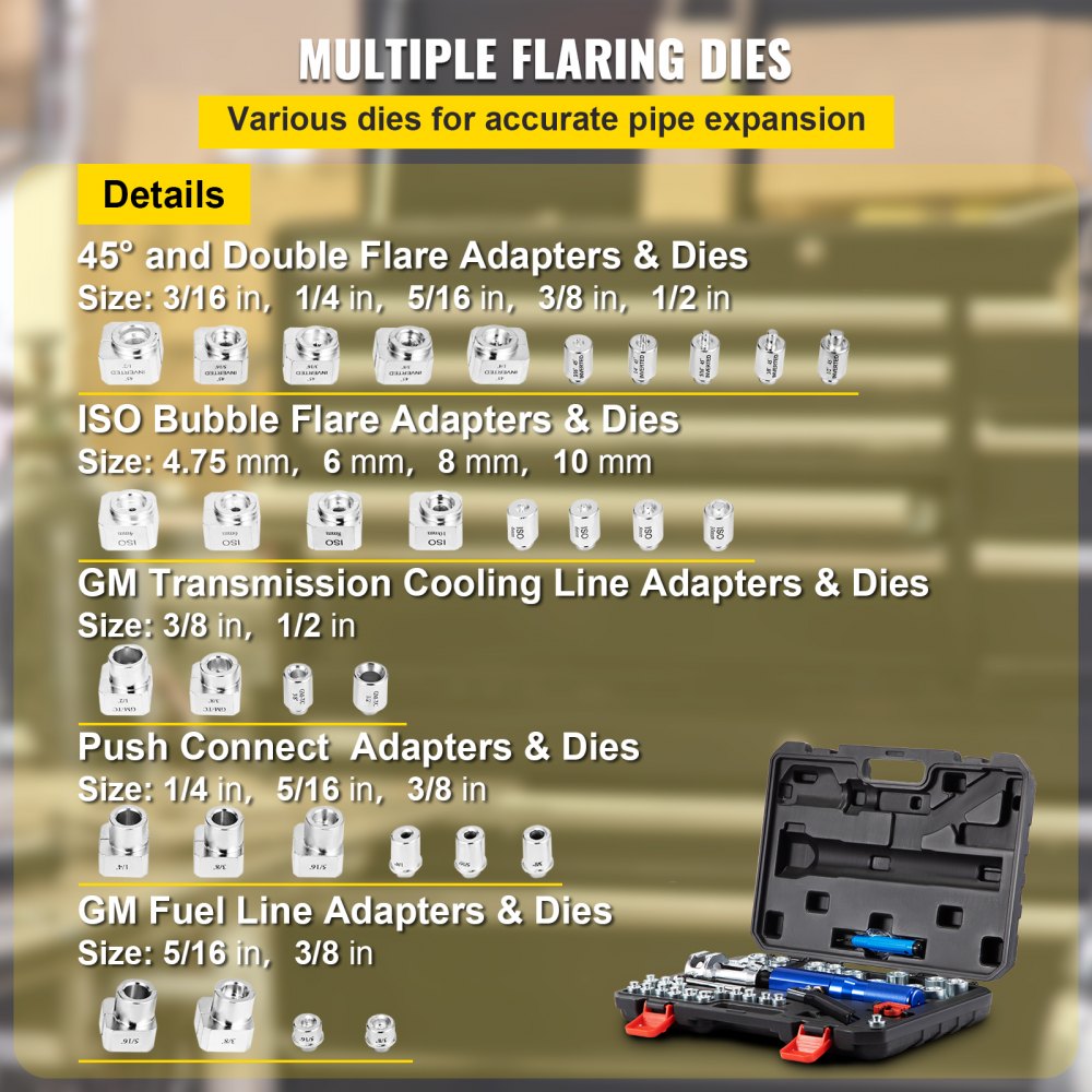 Hydraulic Flaring Tool Kit, 45° Double Flaring Tool, Brake Repair Brake Flaring Tools for 3/16"-1/2", Brake Flare Tool with Tube Cutter and Deburrer, 32 PCS Tube Flaring Tools for Copper Lines